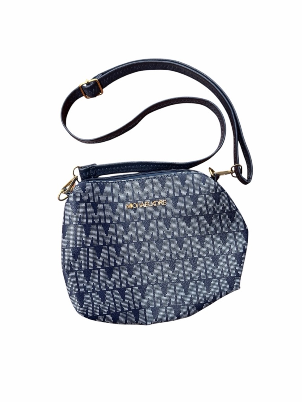 Bags Navy and White Logo Crossbody with Gold Hardware